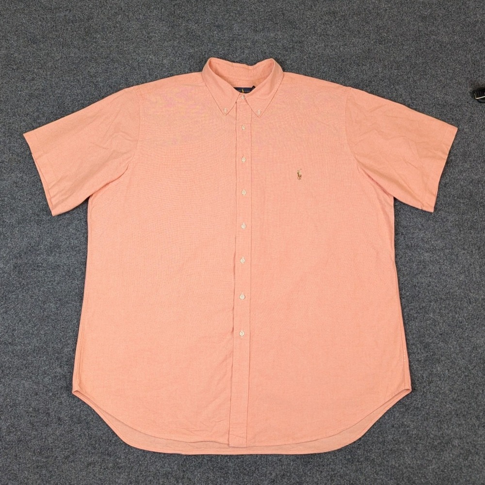 Ralph Lauren Mens 2XLT Tall Peach Orange Cotton Short Sleeve Oxford Shirt